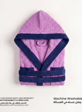 Puddle Kids Cotton Bathrobe with Hood, Tie Belt & Pockets - Purple