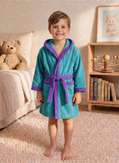 Puddle Kids Cotton Bathrobe with Hood, Tie Belt & Pockets - Teal