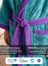 Puddle Kids Cotton Bathrobe with Hood, Tie Belt & Pockets - Teal