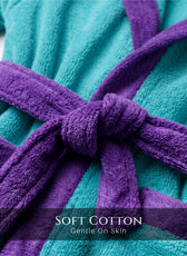 Puddle Kids Cotton Bathrobe with Hood, Tie Belt & Pockets - Teal