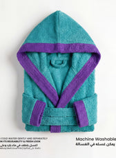 Puddle Kids Cotton Bathrobe with Hood, Tie Belt & Pockets - Teal