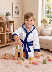 Puddle Kids Cotton Bathrobe with Hood, Tie Belt & Pockets - White