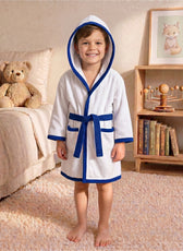 Puddle Kids Cotton Bathrobe with Hood, Tie Belt & Pockets - White
