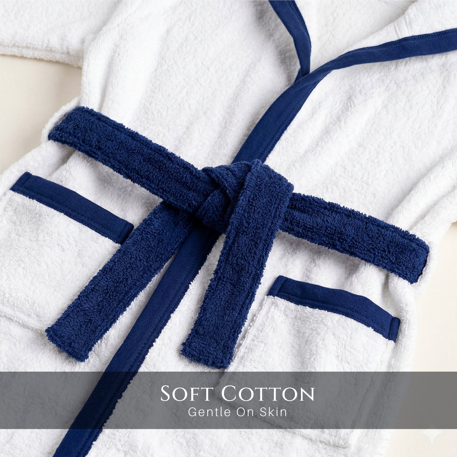 Puddle Kids Cotton Bathrobe with Hood, Tie Belt & Pockets - White