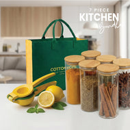 Kitchen Essentials Bundle – Lemon Squeezer & Glass Storage Jar Set with Bamboo Lids (6 PCS)