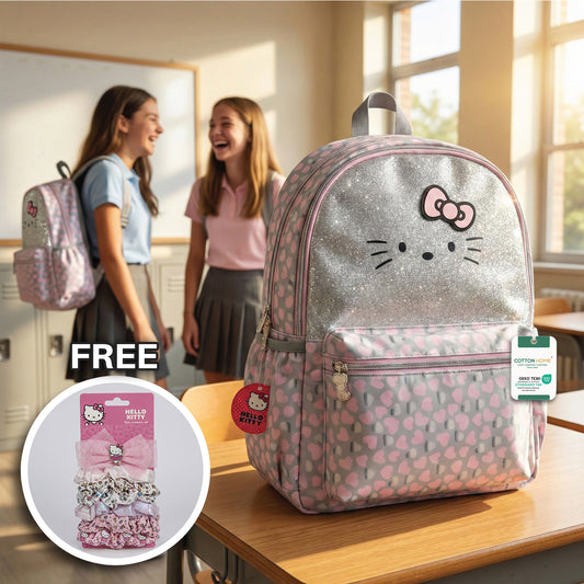 Hello Kitty Printed School Backpack and Hair Accessories Bundle 19