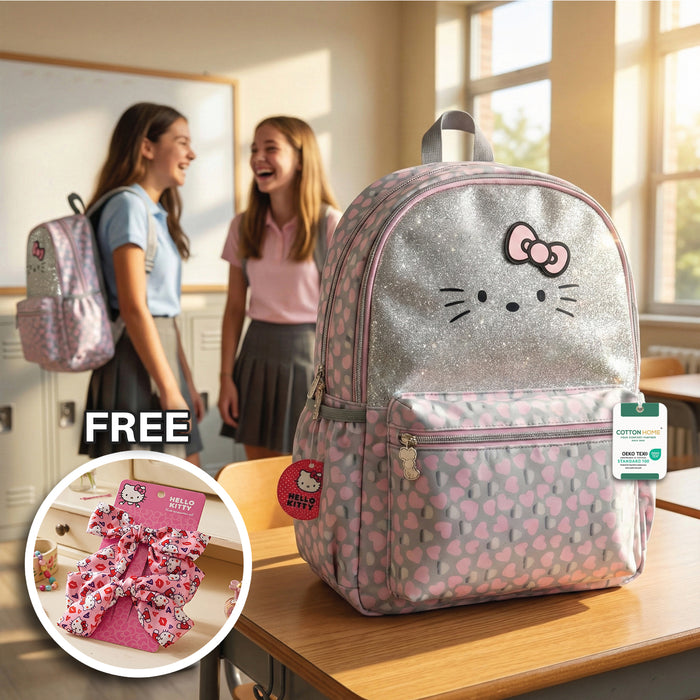 Hello Kitty Printed School Backpack and Hair Accessories Bundle 20