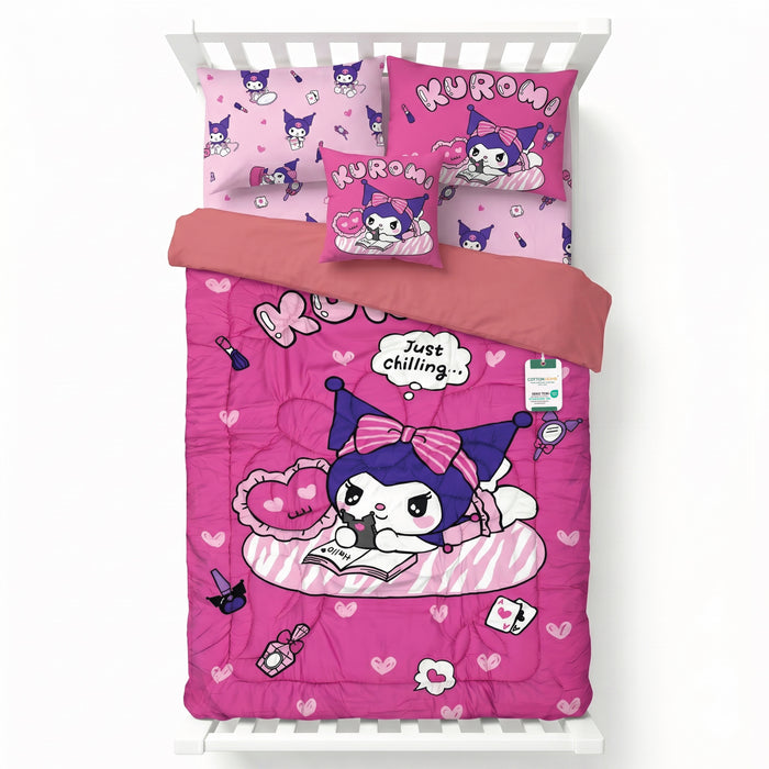 Kuromi Official Kids Bedding Set – 5 Piece Comforter Set Cozy & Colorful Cartoon Character with Matching Pillowcases & Bedsheet