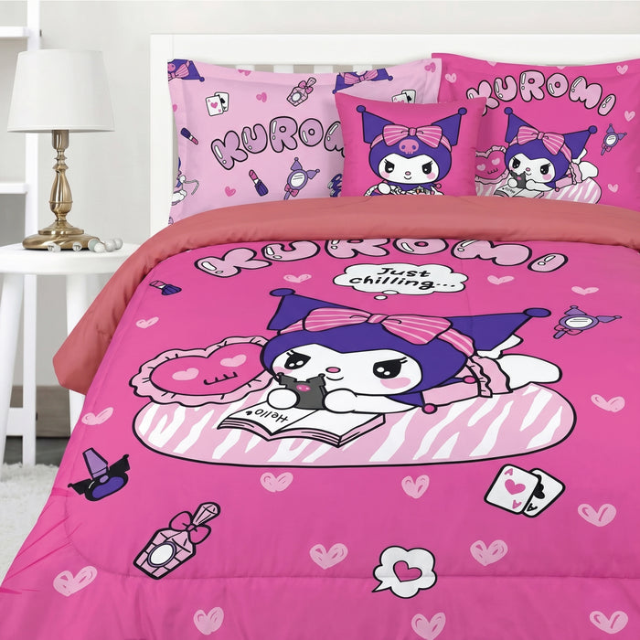 Kuromi Official Kids Bedding Set – 5 Piece Comforter Set Cozy & Colorful Cartoon Character with Matching Pillowcases & Bedsheet