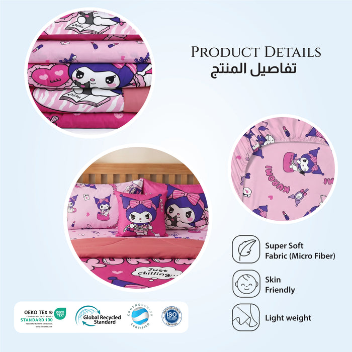 Kuromi Official Kids Bedding Set – 5 Piece Comforter Set Cozy & Colorful Cartoon Character with Matching Pillowcases & Bedsheet