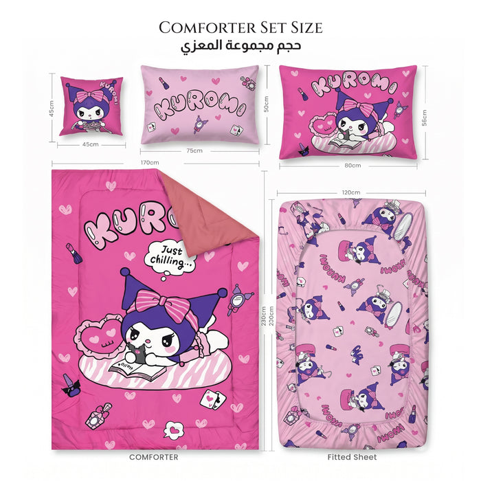 Kuromi Official Kids Bedding Set – 5 Piece Comforter Set Cozy & Colorful Cartoon Character with Matching Pillowcases & Bedsheet