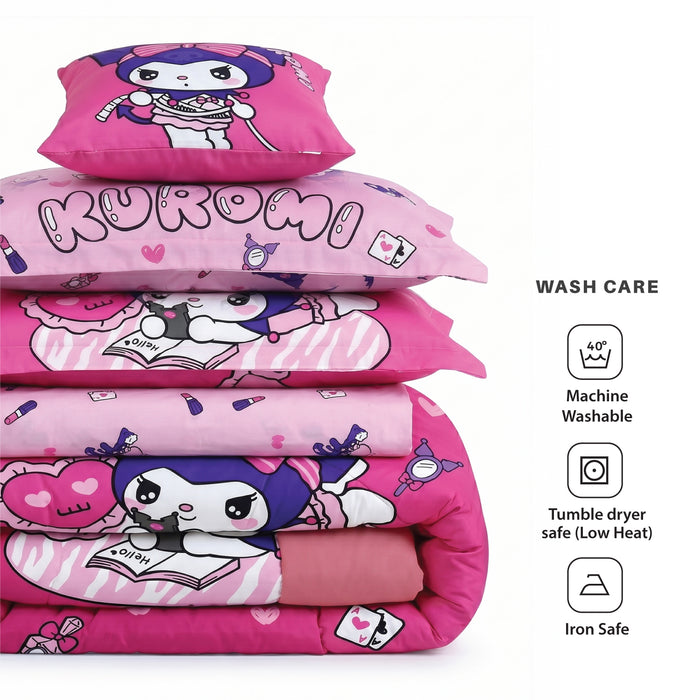 Kuromi Official Kids Bedding Set – 5 Piece Comforter Set Cozy & Colorful Cartoon Character with Matching Pillowcases & Bedsheet
