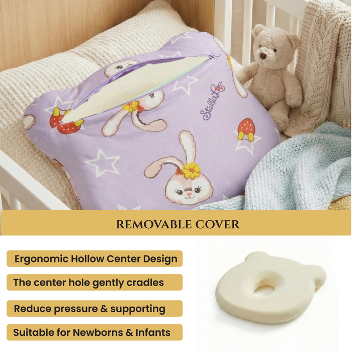 Memory Foam Baby Pillow Pack of 2  Soft Cotton Removable Cover 25x20 cm Lavender