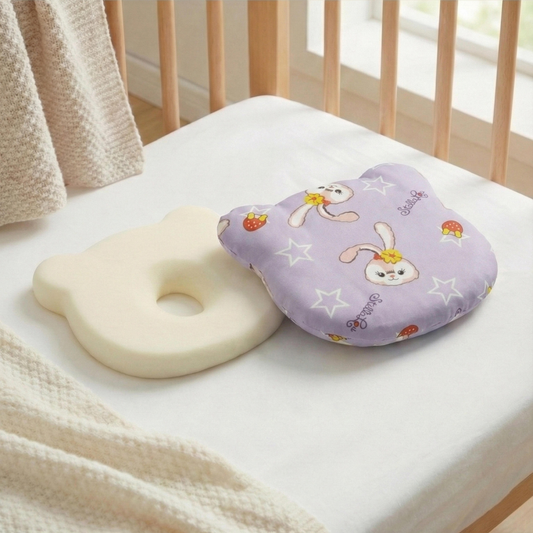 Memory Foam Baby Pillow Pack of 2  Soft Cotton Removable Cover 25x20 cm Pink