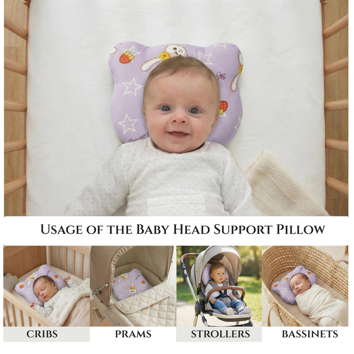 Memory Foam Baby Pillow Pack of 2  Soft Cotton Removable Cover 25x20 cm Pink