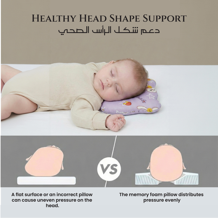 Memory Foam Baby Pillow Pack of 2  Soft Cotton Removable Cover 25x20 cm Pink