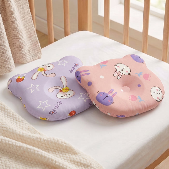 Memory Foam Baby Pillow Pack of 2  Soft Cotton Removable Cover 25x20 cm Pink