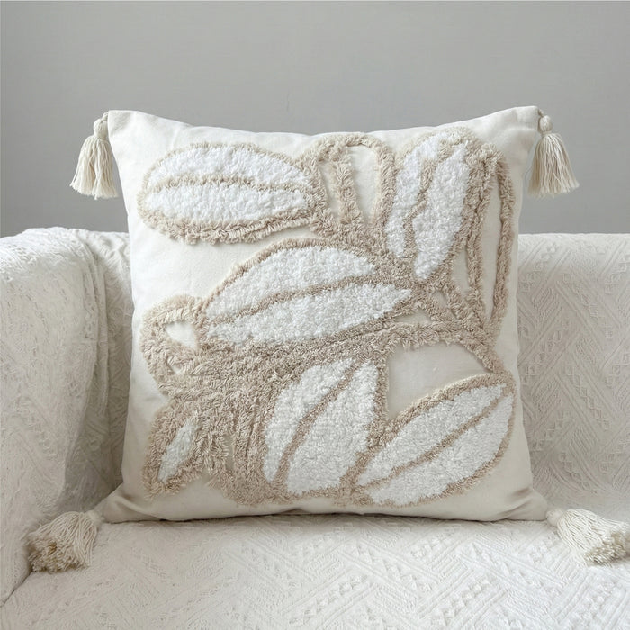 Boho Handcrafted Throw Pillow 45x45cm Filled Cushion with Leaves Design Pack of 2