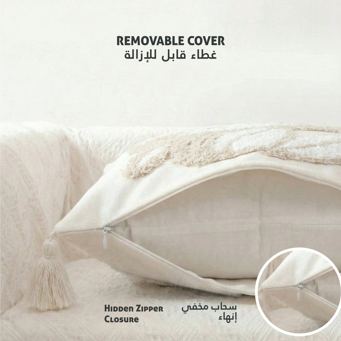 Boho Handcrafted Throw Pillow 45x45cm Filled Cushion with Leaves Design Pack of 2