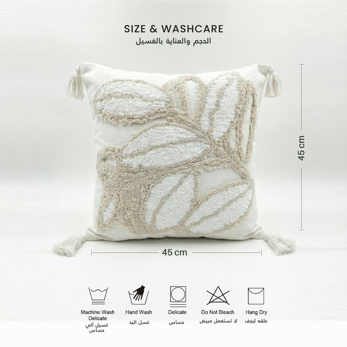 Boho Handcrafted Throw Pillow 45x45cm Filled Cushion with Leaves Design Pack of 2