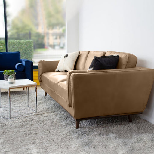 Lesa Brown Square Arm 3-Seater Leather Sofa - Cotton Home