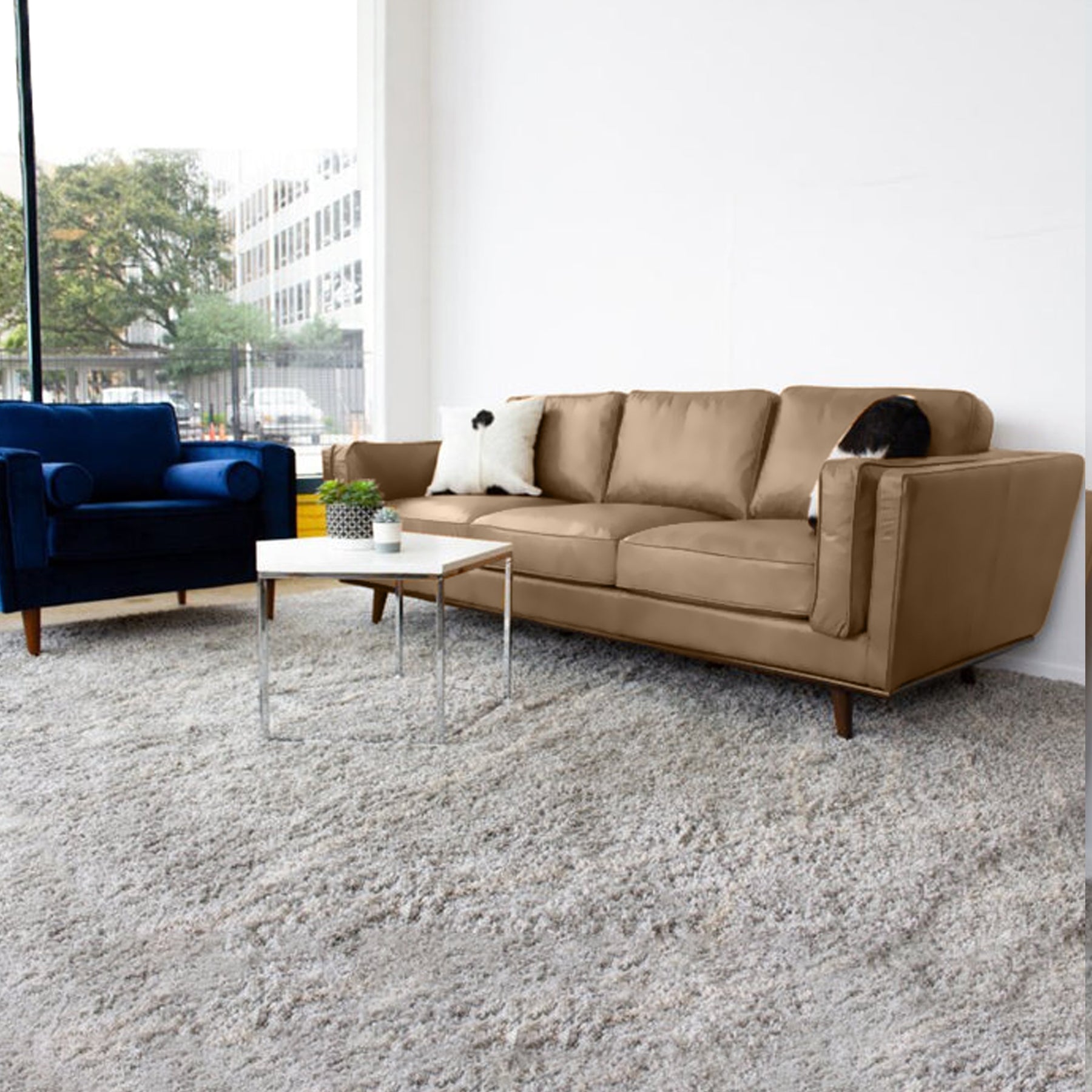 Lesa Brown Square Arm 3-Seater Leather Sofa - Cotton Home