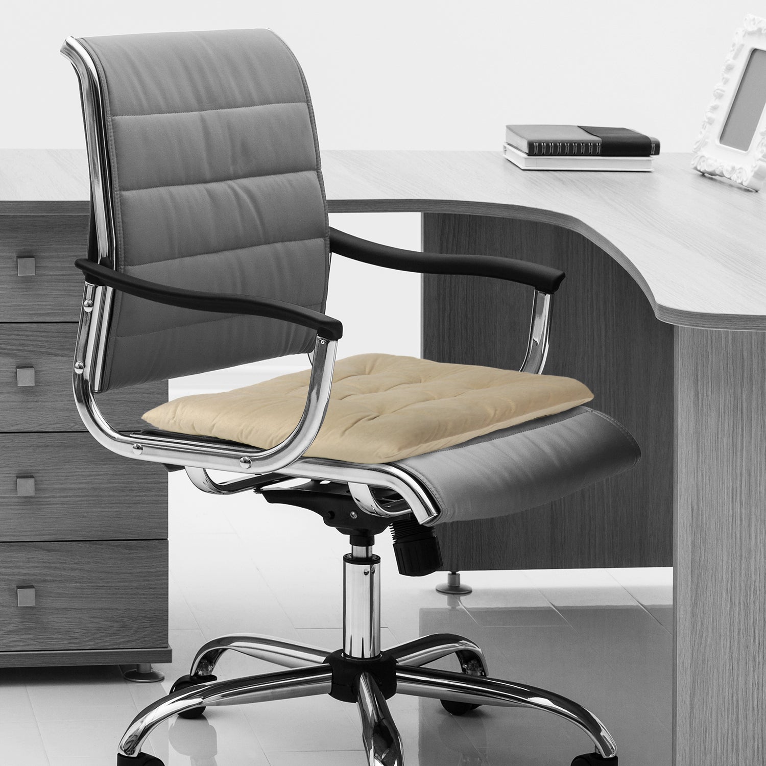 Velvet Slip Free Tufted  Chair Cushion Light Beige 40x40cm - Cotton Home