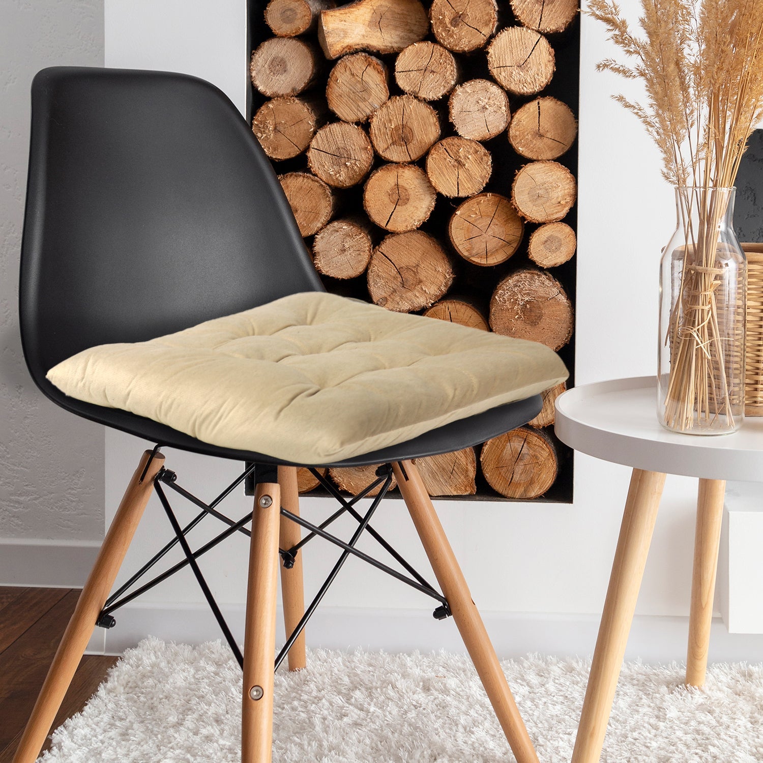 Velvet Slip Free Tufted  Chair Cushion Light Beige 40x40cm - Pack of 2 - Cotton Home