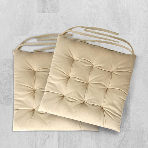 Velvet Slip Free Tufted  Chair Cushion Light Beige 40x40cm - Pack of 2 - Cotton Home