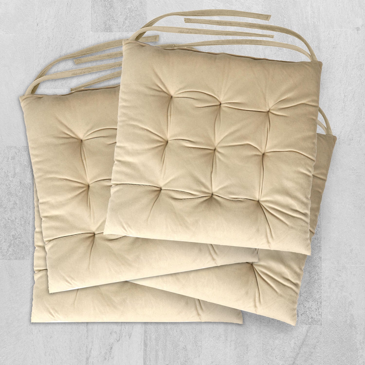 Velvet Slip Free Tufted  Chair Cushion Light Beige 40x40cm - Pack of 4 - Cotton Home
