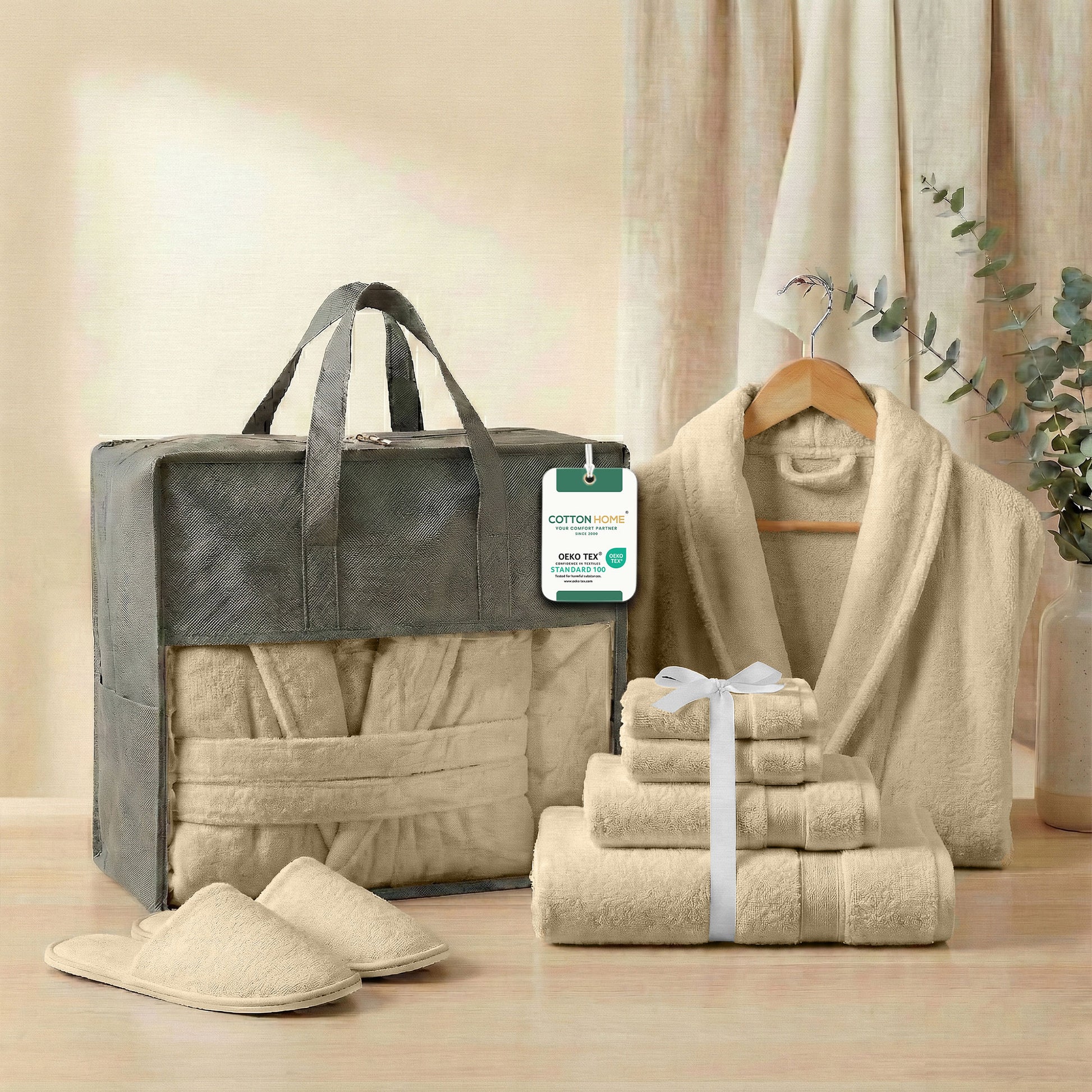 Luxury 7PC Egyptian Cotton Bath Bundle Set Linen – Bathrobe, Towels, Slippers