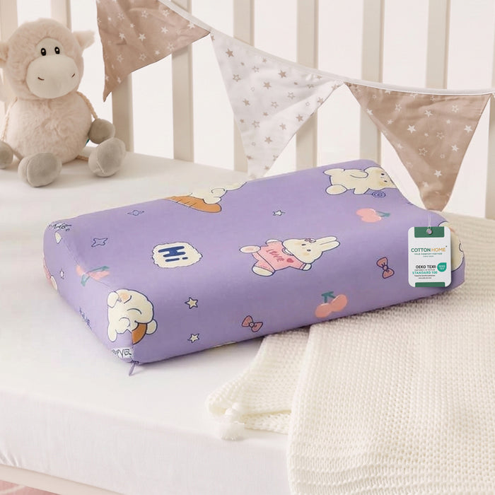 Snoozie Kids Contour Memory Foam Pillow 26x38 cm, Ergonomic Pillow for Children, Removable Cover Love Bunny