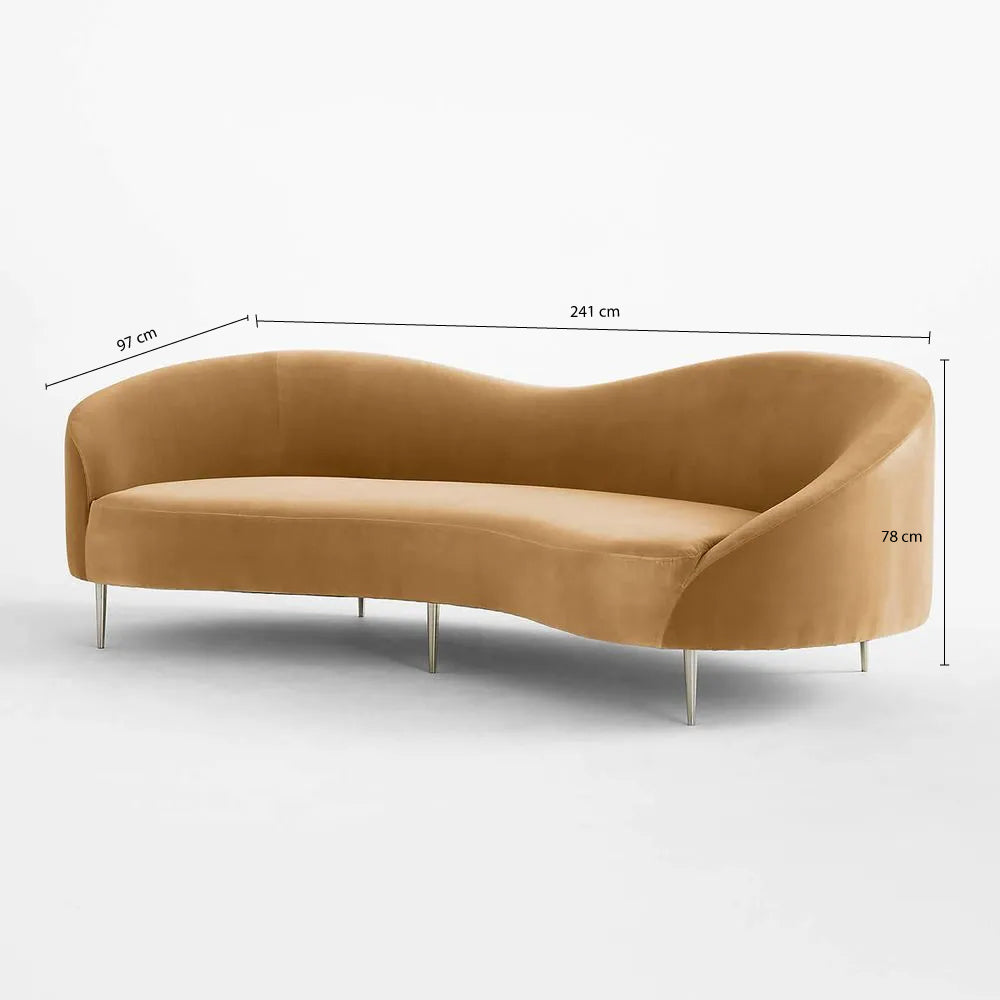 Luxe Lounge Luxurious Camel Velvet 3 Seater Sofa - 241cm Chic & Comfortable Lounge Seating - Cotton Home