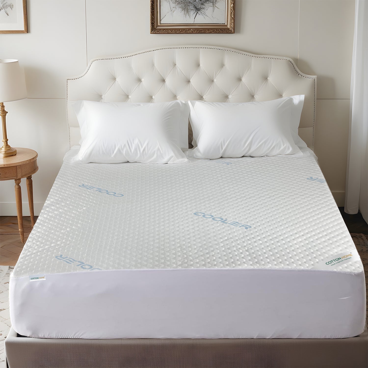 Premium Coolent Mattress Protector 200x200+35CM Breathable & Waterproof - Cotton Home