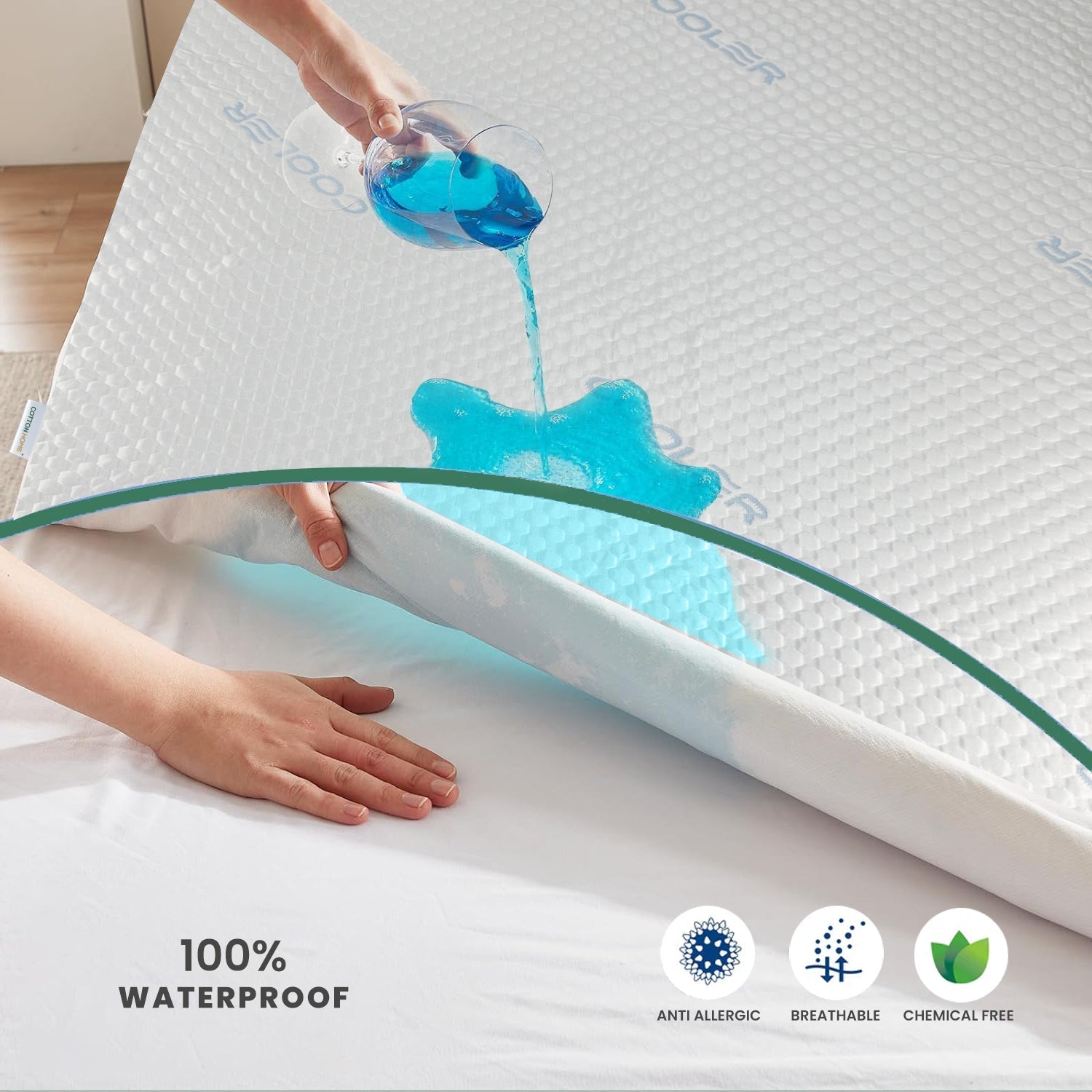 Premium Coolent Mattress Protector 200x200+35CM Breathable & Waterproof - Cotton Home
