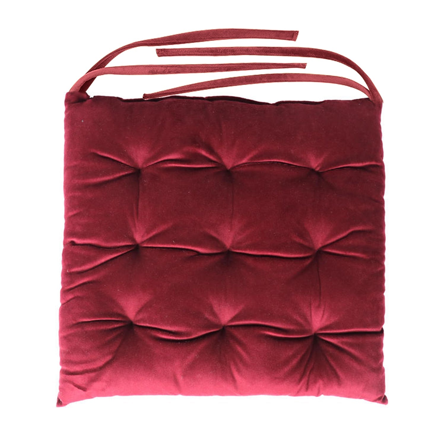 Velvet Slip Free Tufted  Chair Cushion Maroon 40x40cm - Pack of 2 - Cotton Home