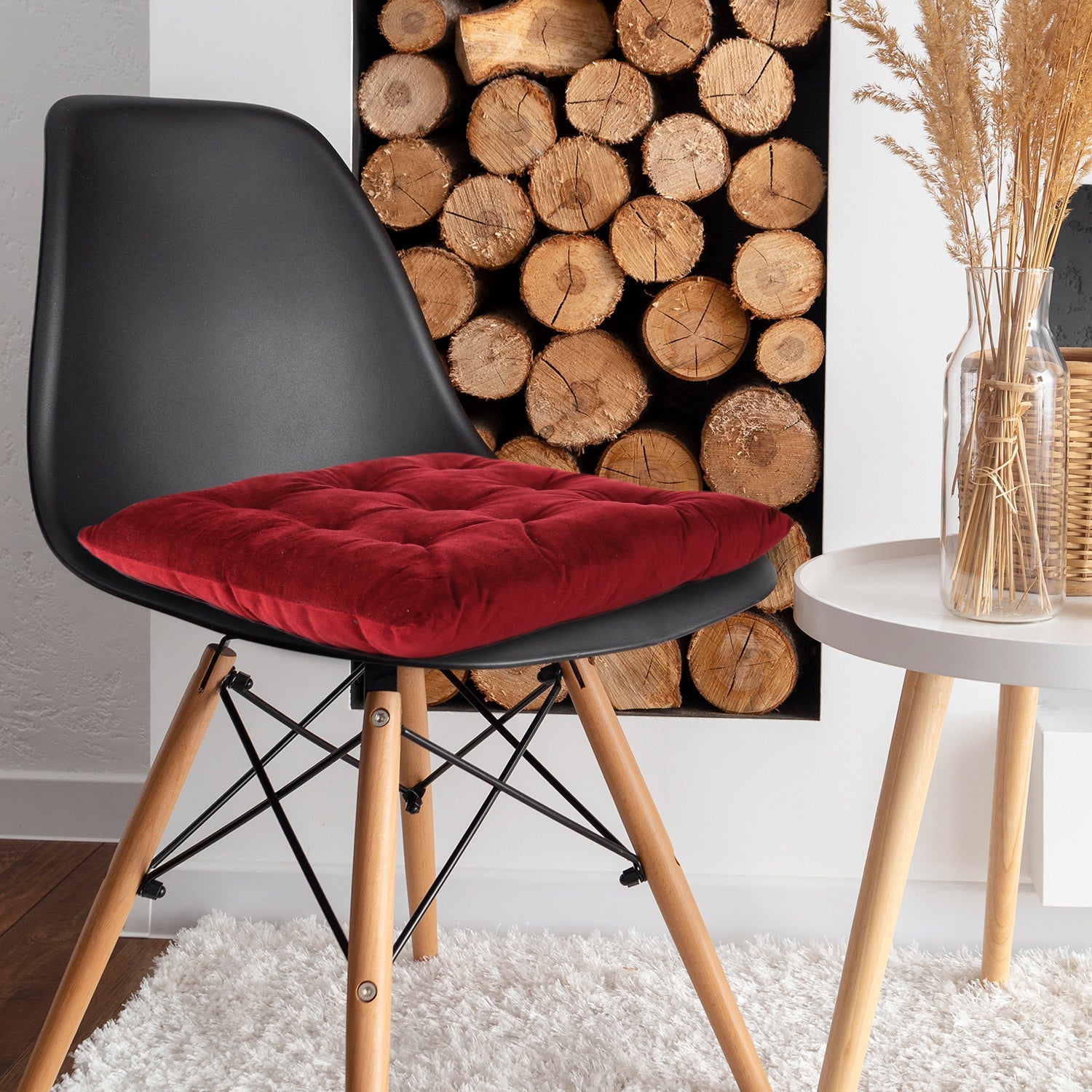 Velvet Slip Free Tufted  Chair Cushion Maroon 40x40cm - Pack of 2 - Cotton Home