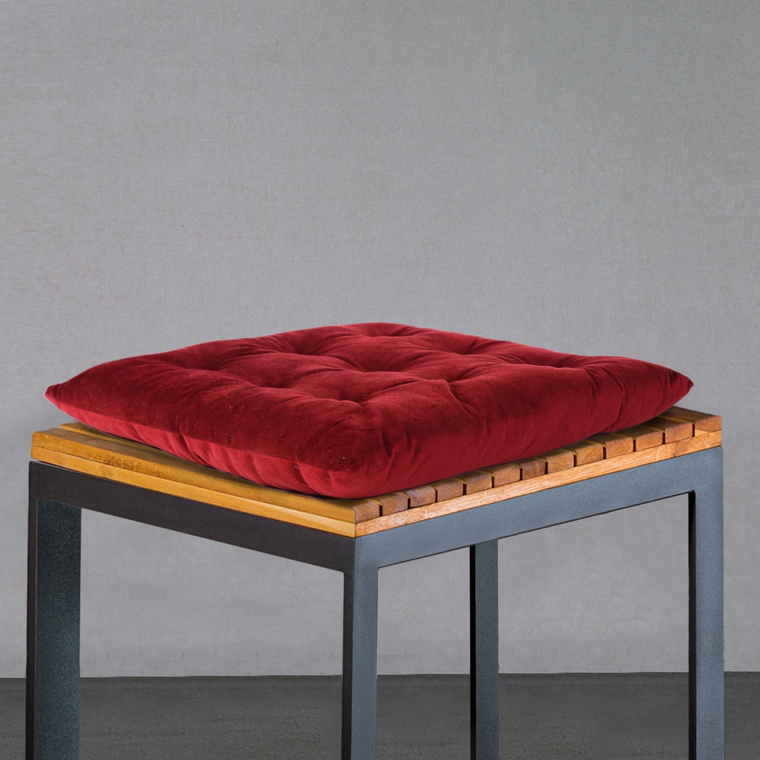 Velvet Slip Free Tufted  Chair Cushion Maroon 40x40cm - Pack of 2 - Cotton Home