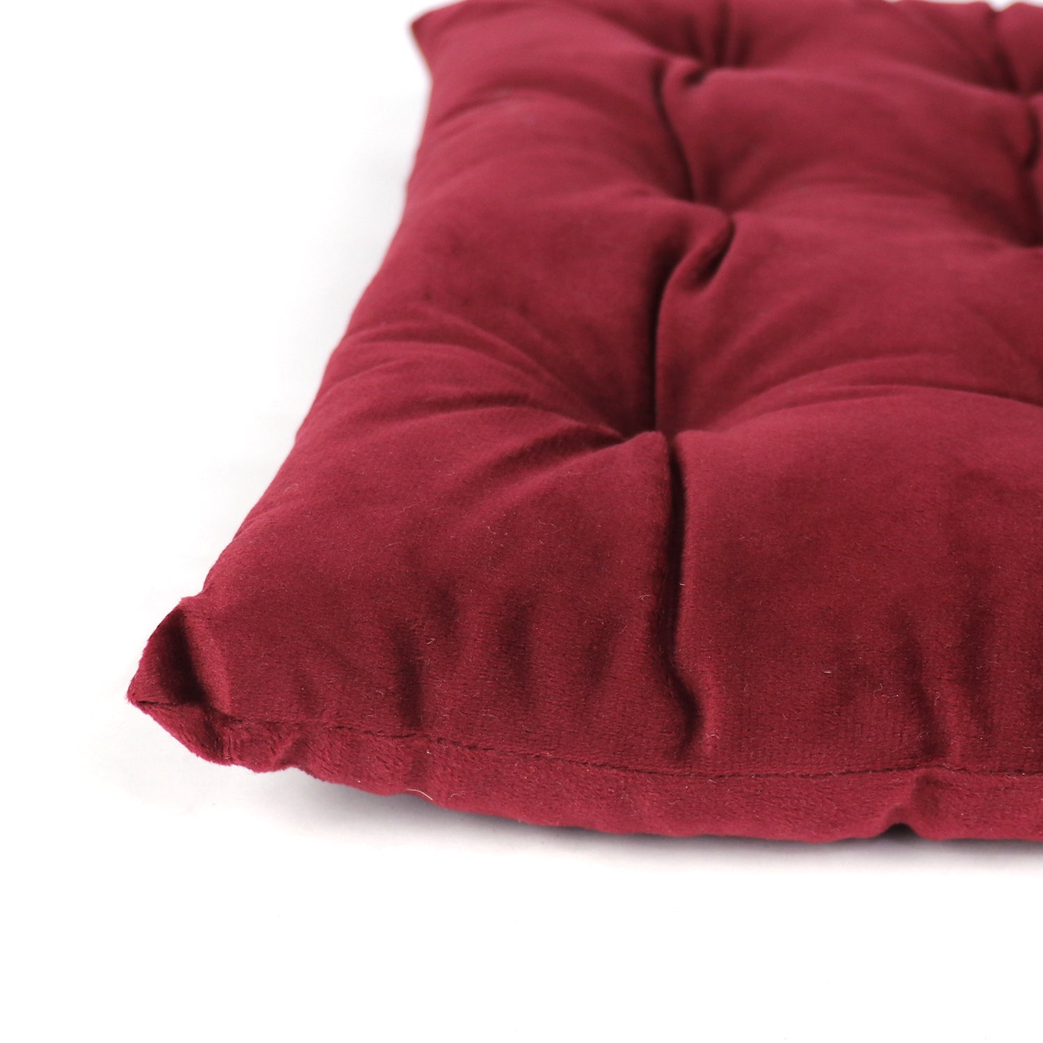 Velvet Slip Free Tufted  Chair Cushion Maroon 40x40cm - Pack of 2 - Cotton Home