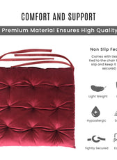 Velvet Slip Free Tufted  Chair Cushion Maroon 40x40cm - Pack of 4 - Cotton Home