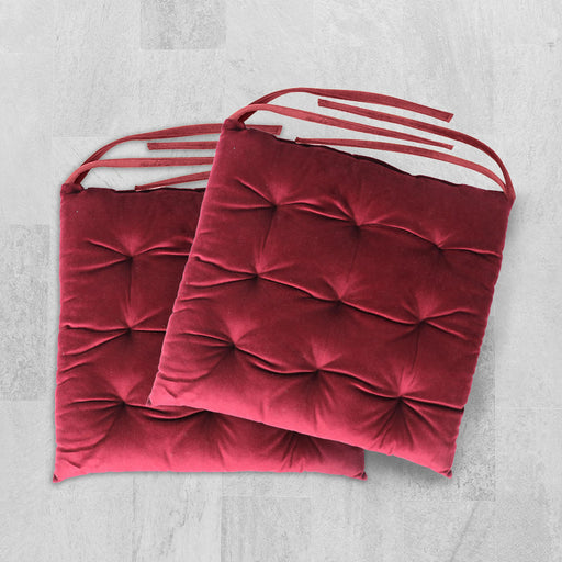 Velvet Slip Free Tufted  Chair Cushion Maroon 40x40cm - Pack of 2 - Cotton Home