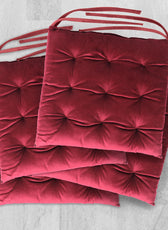 Velvet Slip Free Tufted  Chair Cushion Maroon 40x40cm - Pack of 4 - Cotton Home