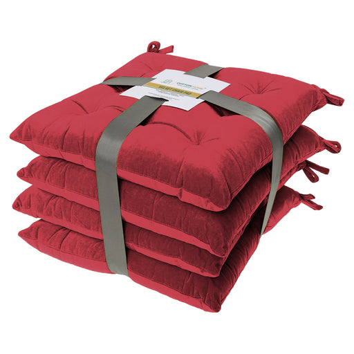 Velvet Slip Free Tufted  Chair Cushion Maroon 40x40cm - Pack of 4 - Cotton Home