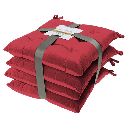 Velvet Slip Free Tufted  Chair Cushion Maroon 40x40cm - Pack of 4 - Cotton Home