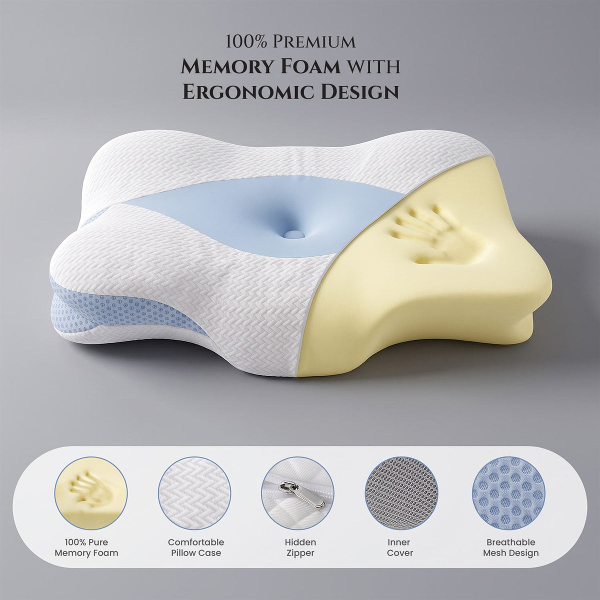 Comfort Ergonomic Contour Memory Foam Pillow 62x41cm