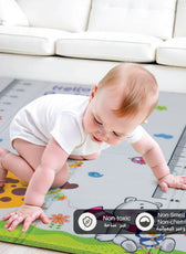Baby Crawling Mat 200x180CM Large Reversible Waterproof, Non-Slip Play Mat with Animals Design