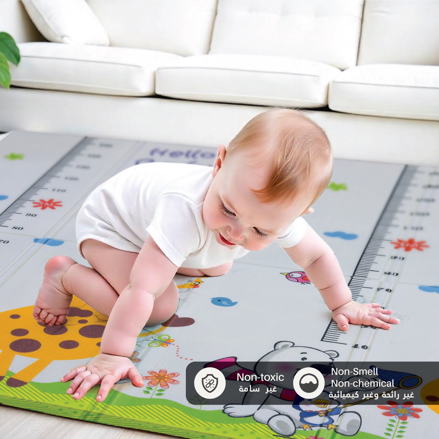 Baby Crawling Mat 200x180CM Large Reversible Waterproof, Non-Slip Play Mat with Animals Design