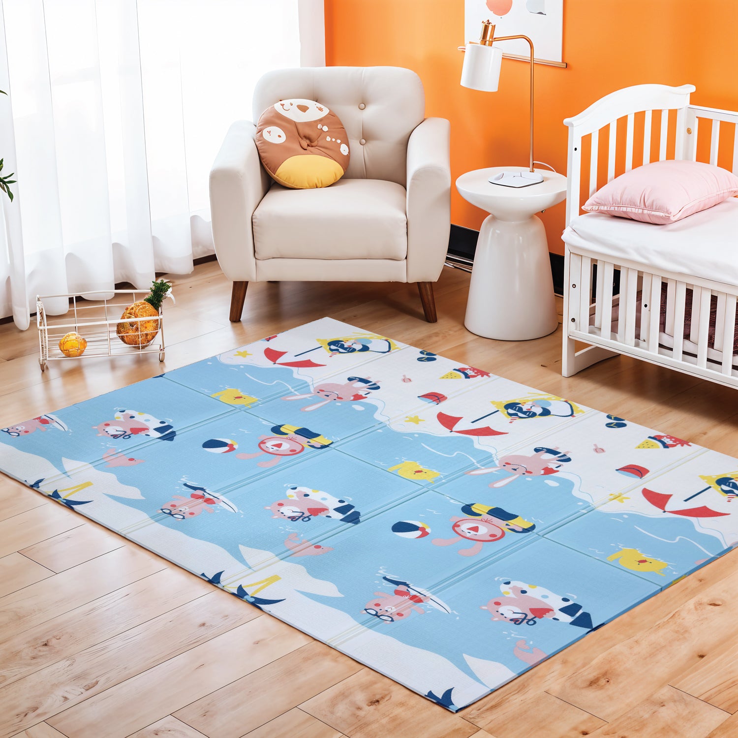 Baby Crawling Mat 200x180CM Large Reversible Waterproof, Non-Slip Play Mat with Beach Design