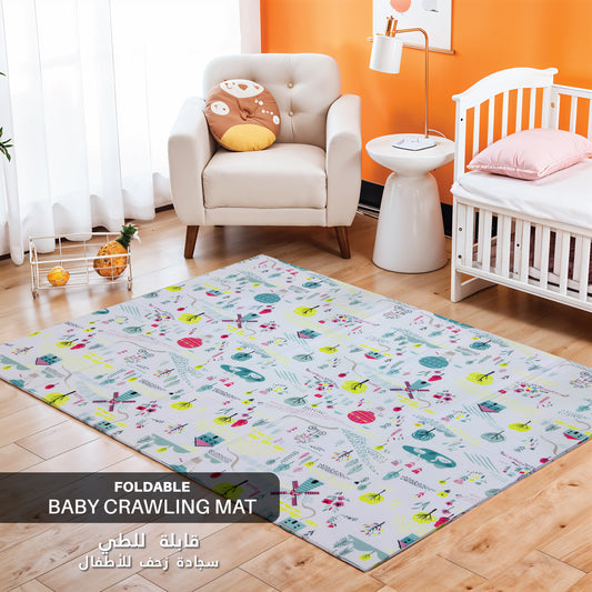 Baby Crawling Mat 200x180CM Large Reversible Waterproof, Non-Slip Play Mat with Beach Design