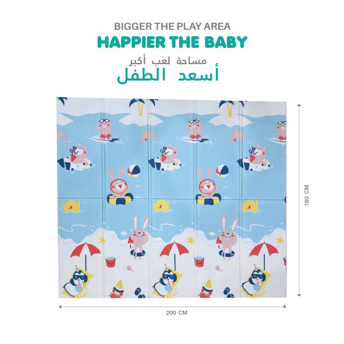 Baby Crawling Mat 200x180CM Large Reversible Waterproof, Non-Slip Play Mat with Beach Design